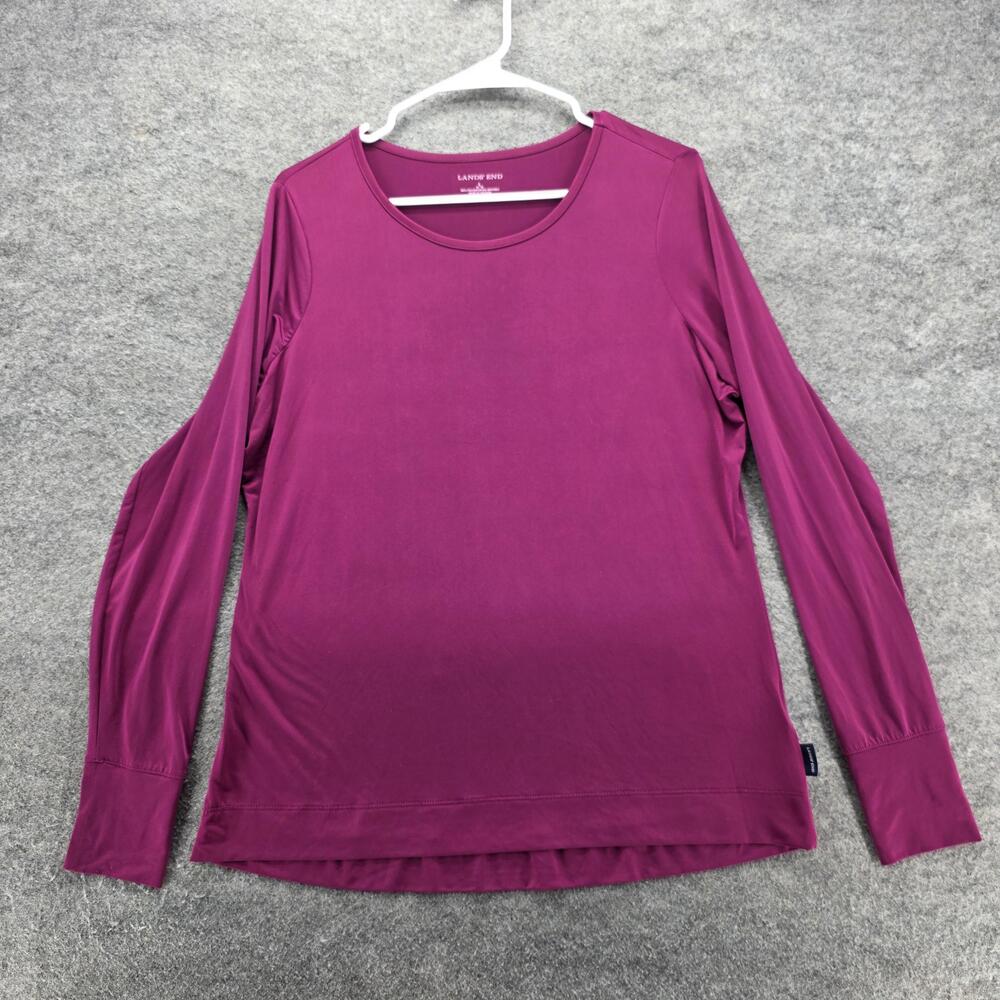 Lands' End Shirt Womens Large Purple Long Sleeve Performance Stretch Top Active